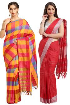 Multicolor woven blended cotton saree with blouse