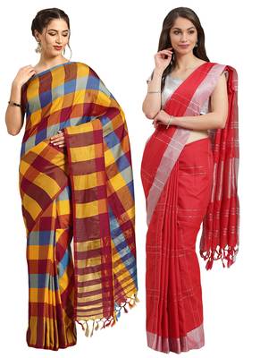 Multicolor woven blended cotton saree with blouse 1