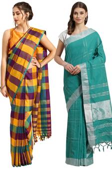 Multicolor woven blended cotton saree with blouse