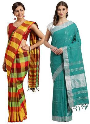 Multicolor woven blended cotton saree with blouse 1