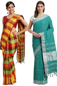 Multicolor woven blended cotton saree with blouse