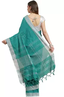 Multicolor woven blended cotton saree with blouse