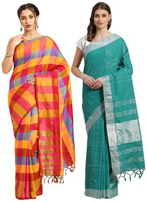 Multicolor woven blended cotton saree with blouse 1