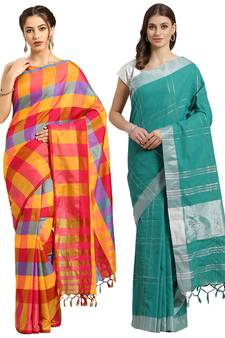 Multicolor woven blended cotton saree with blouse