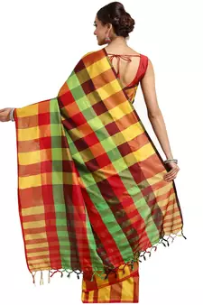Multicolor woven blended cotton saree with blouse