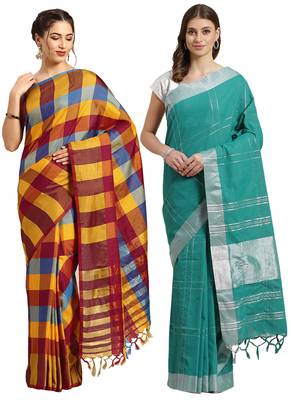 Multicolor woven blended cotton saree with blouse 1