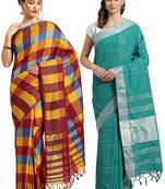 Multicolor woven blended cotton saree with blouse