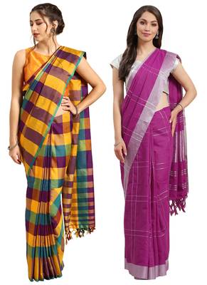 Multicolor woven blended cotton saree with blouse 1