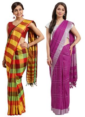 Multicolor woven blended cotton saree with blouse 1