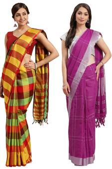 Multicolor woven blended cotton saree with blouse