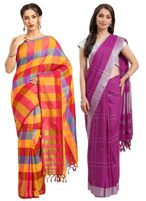 Multicolor woven blended cotton saree with blouse 1