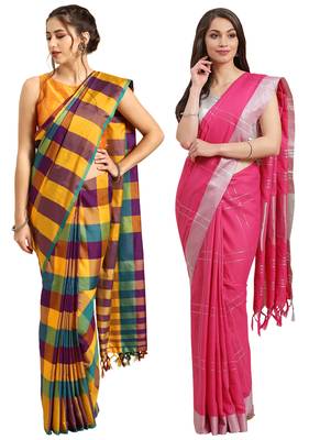 Multicolor woven blended cotton saree with blouse 1