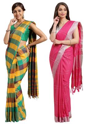 Multicolor woven blended cotton saree with blouse 1