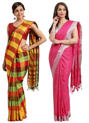 Multicolor woven blended cotton saree with blouse 1