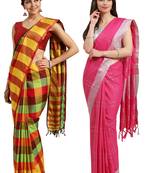 Multicolor woven blended cotton saree with blouse