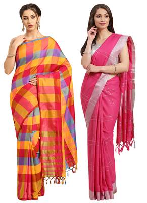 Multicolor woven blended cotton saree with blouse 1