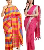 Multicolor woven blended cotton saree with blouse