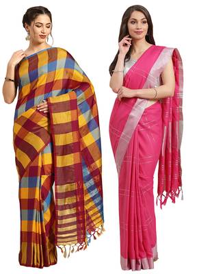 Multicolor woven blended cotton saree with blouse 1