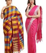 Multicolor woven blended cotton saree with blouse