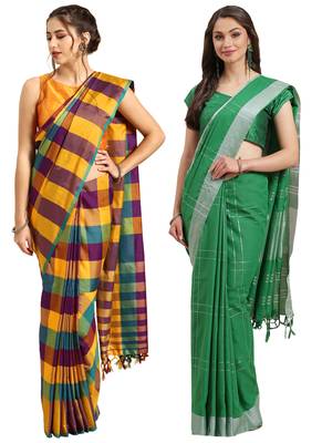 Multicolor woven blended cotton saree with blouse 1