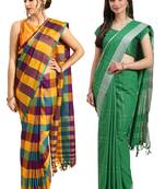 Multicolor woven blended cotton saree with blouse