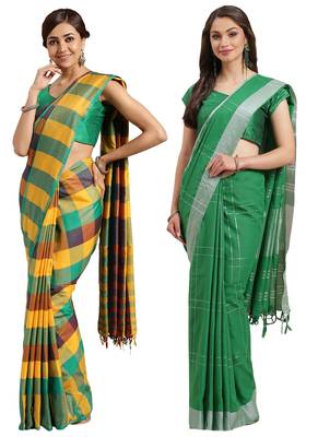 Multicolor woven blended cotton saree with blouse 1