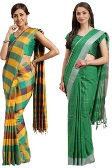 Multicolor woven blended cotton saree with blouse