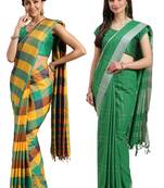 Multicolor woven blended cotton saree with blouse