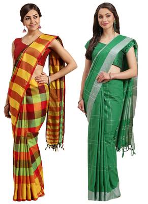 Multicolor woven blended cotton saree with blouse 1