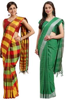 Multicolor woven blended cotton saree with blouse