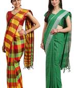 Multicolor woven blended cotton saree with blouse