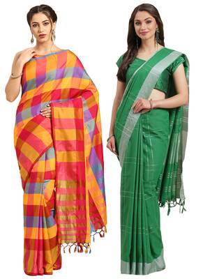 Multicolor woven blended cotton saree with blouse 1