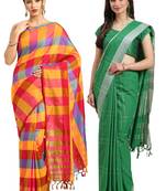 Multicolor woven blended cotton saree with blouse