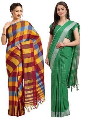 Multicolor woven blended cotton saree with blouse 1