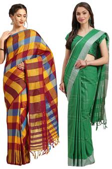 Multicolor woven blended cotton saree with blouse