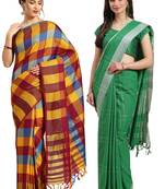 Multicolor woven blended cotton saree with blouse