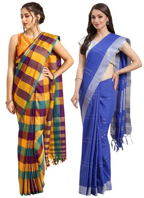 Multicolor woven blended cotton saree with blouse 1