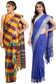 Multicolor woven blended cotton saree with blouse