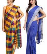 Multicolor woven blended cotton saree with blouse