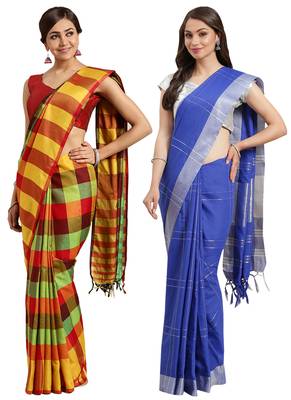 Multicolor woven blended cotton saree with blouse 1
