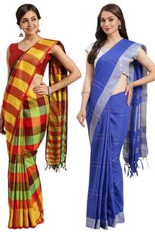 Multicolor woven blended cotton saree with blouse