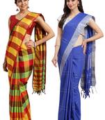 Multicolor woven blended cotton saree with blouse