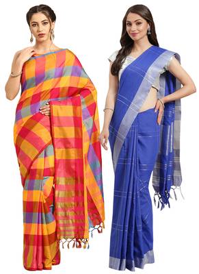 Multicolor woven blended cotton saree with blouse 1