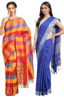 Multicolor woven blended cotton saree with blouse