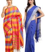 Multicolor woven blended cotton saree with blouse
