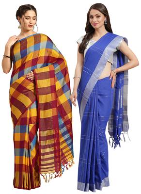 Multicolor woven blended cotton saree with blouse 1