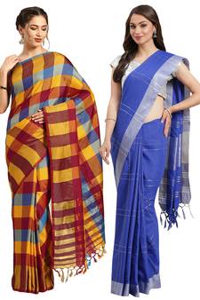 Multicolor woven blended cotton saree with blouse