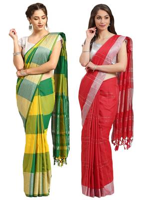 Multicolor woven blended cotton saree with blouse 1