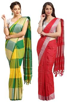 Multicolor woven blended cotton saree with blouse