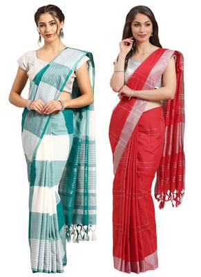 Multicolor woven blended cotton saree with blouse 1